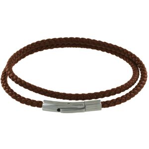 LES POULETTES BIJOUX Bracelet Femme Double Tour Cuir Tresse Rond pour Poignet de 18cm - Marron fonce