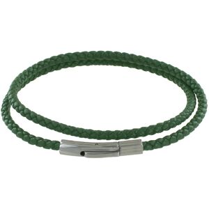 LES POULETTES BIJOUX Bracelet Femme Double Tour Cuir Tresse Rond pour Poignet de 18cm - Vert