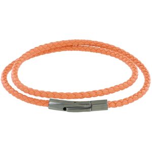 LES POULETTES BIJOUX Bracelet Femme Double Tour Cuir Tresse Rond pour Poignet de 18cm - Orange Clair