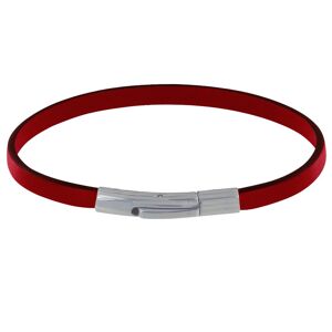 LES POULETTES BIJOUX Bracelet Homme Cuir Simple Fermoir Acier Inoxydable - 19cm - Rouge