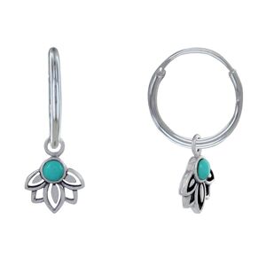 LES POULETTES BIJOUX Boucles d'Oreilles Argent Creoles Fleur de Lotus et Petite Perle Turquoise