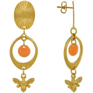 LES POULETTES BIJOUX Boucles d'Oreilles Laiton Dore Cercle Pastille Colore et Abeille - Orange