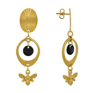 LES POULETTES BIJOUX Boucles d'Oreilles Laiton Dore Cercle Pastille Colore et Abeille - Noir