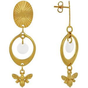 LES POULETTES BIJOUX Boucles d'Oreilles Laiton Dore Cercle Pastille Colore et Abeille - Blanc