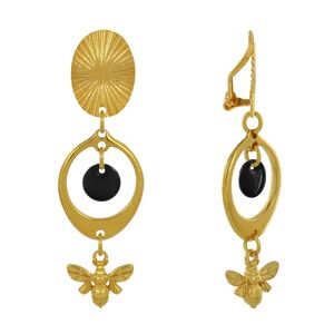 LES POULETTES BIJOUX Boucles d'Oreilles Clip Laiton Dore Cercle Pastille Colore et Abeille - Noir