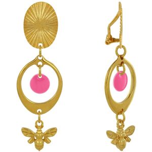 LES POULETTES BIJOUX Boucles d'Oreilles Clip Laiton Dore Cercle Pastille Colore et Abeille - Rose