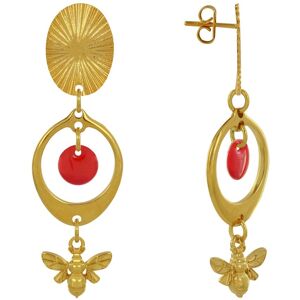 LES POULETTES BIJOUX Boucles d'Oreilles Laiton Dore Cercle Pastille Colore et Abeille