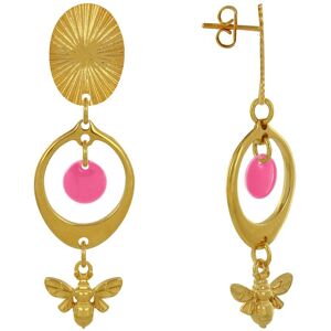 LES POULETTES BIJOUX Boucles d'Oreilles Laiton Dore Cercle Pastille Colore et Abeille - Rose