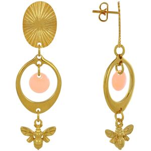 LES POULETTES BIJOUX Boucles d'Oreilles Laiton Dore Cercle Pastille Colore et Abeille - Orange Clair