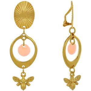 LES POULETTES BIJOUX Boucles d'Oreilles Clip Laiton Doré Cercle Pastille Coloré et Abeille - Orange Clair - Publicité