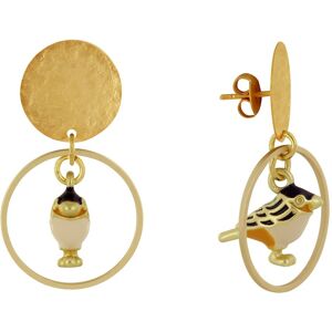 LES POULETTES BIJOUX Boucles d'Oreilles Clous Laiton Mat Pastille Brossee Anneau et Oiseau Colore