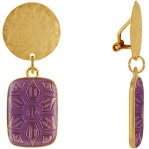 LES POULETTES BIJOUX Boucles d'Oreilles Clip Laiton Mat Pastille Brossee et Rectangle Fleur en Resine