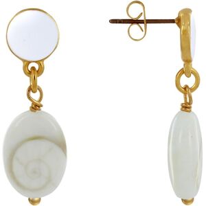 LES POULETTES BIJOUX Boucles d'Oreilles Laiton Dore Rond Colore et ?il de Sainte Lucie - Blanc