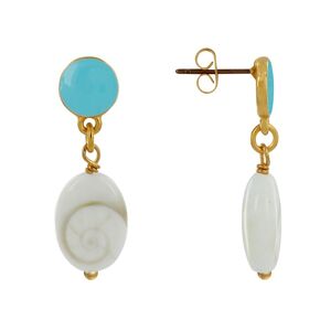 LES POULETTES BIJOUX Boucles d'Oreilles Laiton Dore Rond Colore et ?il de Sainte Lucie - Turquoise