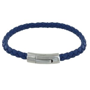 LES POULETTES BIJOUX Bracelet Homme Cuir Simple Tresse Rond 19cm - Bleu Navy