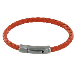 LES POULETTES BIJOUX Bracelet Homme Cuir Simple Tresse Rond 19cm - Orange