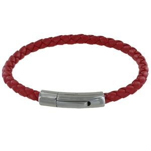 LES POULETTES BIJOUX Bracelet Homme Cuir Simple Tresse Rond 19cm - Rouge