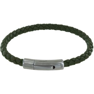 LES POULETTES BIJOUX Bracelet Homme Cuir Simple Tresse Rond 19cm - Vert