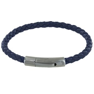 LES POULETTES BIJOUX Bracelet Homme Cuir Simple Tresse Rond 19cm - Bleu Nuit