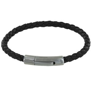 LES POULETTES BIJOUX Bracelet Homme Cuir Simple Tresse Rond 19cm - Noir