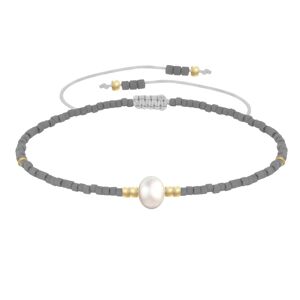 LES POULETTES BIJOUX Bracelet Lien Perle d'Eau Douce Blanche et Petites Perles Mates - Gris