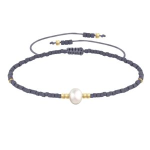 LES POULETTES BIJOUX Bracelet Lien Perle d'Eau Douce Blanche et Petites Perles Mates - Gris fonce
