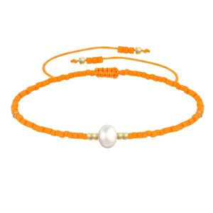 LES POULETTES BIJOUX Bracelet Lien Perle d'Eau Douce Blanche et Petites Perles Mates - Orange