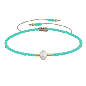 LES POULETTES BIJOUX Bracelet Lien Perle d'Eau Douce Blanche et Petites Perles Mates - Vert d'Eau