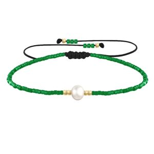 LES POULETTES BIJOUX Bracelet Lien Perle d'Eau Douce Blanche et Petites Perles Brillantes - Vert Fonce