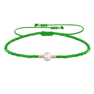 LES POULETTES BIJOUX Bracelet Lien Perle d'Eau Douce Blanche et Petites Perles Brillantes - Vert