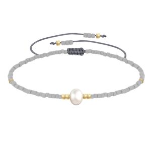 LES POULETTES BIJOUX Bracelet Lien Perle d'Eau Douce Blanche et Petites Perles Mates - Gris clair