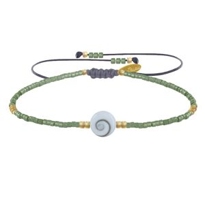 LES POULETTES BIJOUX Bracelet Lien Oeil de Sainte Lucie et Petites Perles Brillantes - Vert kaki