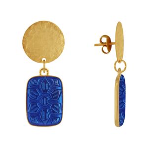 LES POULETTES BIJOUX Boucles d'Oreilles Clous Laiton Mat Pastille Brossee et Rectangle Fleur en Resine - Bleu