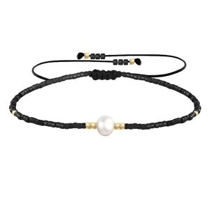 LES POULETTES BIJOUX Bracelet Lien Perle d'Eau Douce Blanche et Petites Perles Brillantes - Noir
