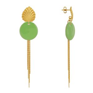 LES POULETTES BIJOUX Boucles d'Oreilles Clous Laiton Feuille Pastille Émaillee et Fils Pendants - Vert