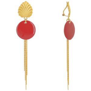 LES POULETTES BIJOUX Boucles d'Oreilles Clip Laiton Feuille Pastille Émaillee et Fils Pendants - Rouge