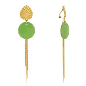 LES POULETTES BIJOUX Boucles d'Oreilles Clip Laiton Feuille Pastille Émaillee et Fils Pendants - Vert