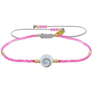 LES POULETTES BIJOUX Bracelet Lien Oeil de Sainte Lucie et Petites Perles Brillantes - Rose Fluo