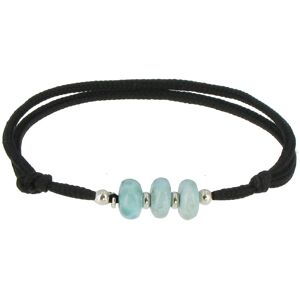 LES POULETTES BIJOUX Bracelet Lien Noir 3 Rondelles de Larimar et d'Argent