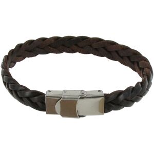 LES POULETTES BIJOUX Bracelet Homme Cuir Marron Fonce Tresse Plat Fermoir Acier Inoxydable