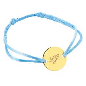 Ocadeau Bracelet petit rond plaque or cordon bleu