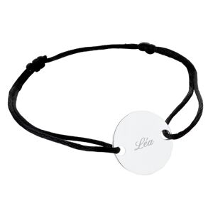 Ocadeau Bracelet rond argent trou cordon noir