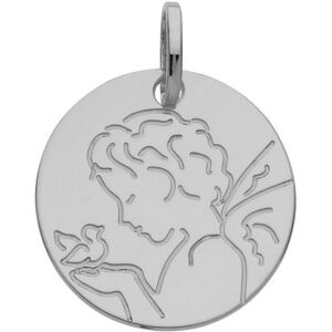 Mon Premier Bijou Medaille Ange a l?oiseau - Or blanc 9ct