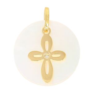 Mon Premier Bijou Médaille croix - diamant, or jaune 18ct & nacre