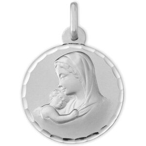 Mon Premier Bijou Medaille Vierge a l?enfant douceur ciselee - Or blanc 9ct