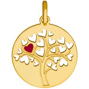 Mon Premier Bijou Medaille Arbre de vie ajouree au coeur rouge - Or jaune 9ct