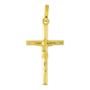 Mon Premier Bijou Croix Christ fil rond - Or jaune 18ct