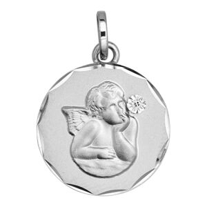 Mon Premier Bijou Medaille Ange pensif - diamant & or blanc 9ct