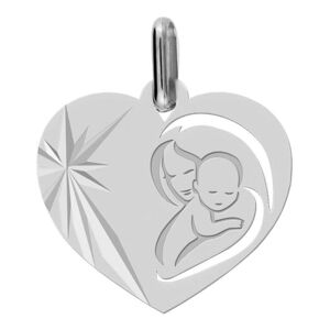 Mon Premier Bijou Médaille Vierge à l’enfant en coeur ajourée - Or blanc 18ct
