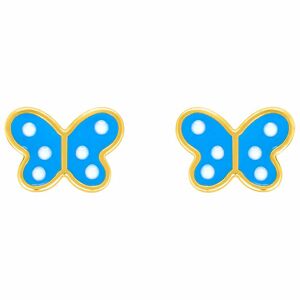 Mon Premier Bijou Boucles d’oreilles papillon bleu - Vis - Or jaune 9ct